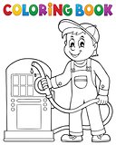 Coloring book gas station worker theme 1