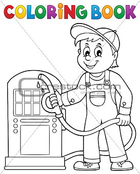 Coloring book gas station worker theme 1