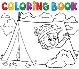 Coloring book scout in tent theme 1