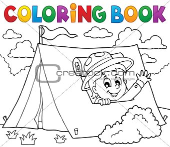 Coloring book scout in tent theme 1