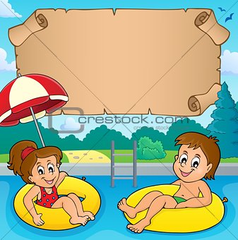 Small parchment and kids in pool