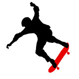 Black silhouette of an athlete skateboarder in a jump