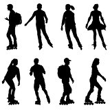Black set silhouette of an athlete on roller skates on a white background