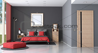 Red and black modern master bedroom