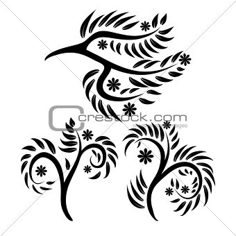 vector black and white vintage floral pattern set