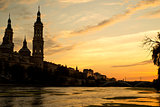 Ebro River and Cathedral in Zaragoza, Spain