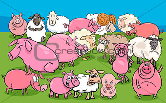 pigs and sheep farm animal characters group