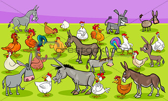 chickens and donkeys farm animal characters group