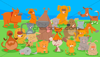 dogs and cats cartoon characters group