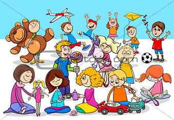 playful children cartoon characters group