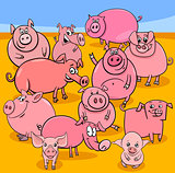 cartoon pigs farm animal characters group