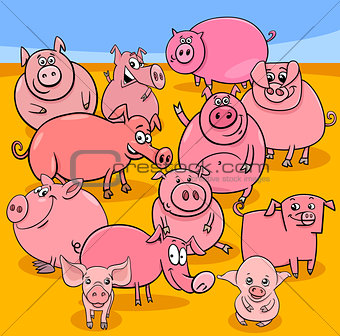 cartoon pigs farm animal characters group