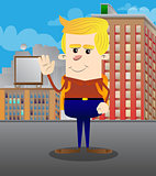 Schoolboy with waving hand.
