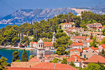 Town of Cavtat towers and waterfront view