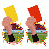 Stickers hands holds yellow red card