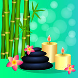 Bamboo, candles, Spa stones for banner, leaflet, brochure, poste