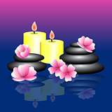 Blue pink background with Spa elements. Spa stones, pink white f