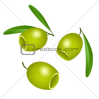 Icon of green olives without pits isolated on white background. 