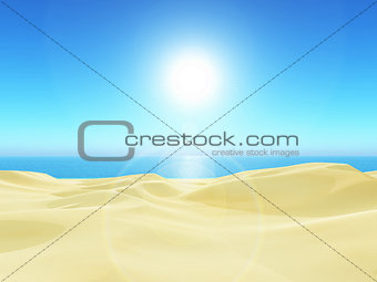 3D tropical landscape with sand and sea