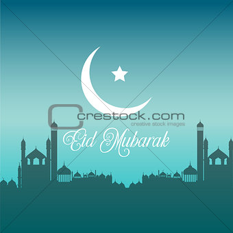 Eid Mubarak background with silhouettes of mosques