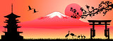 Landscape, Mount Fuji at sunset 