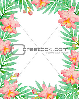 Floral frame with pink watercolor orchids