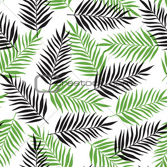 Pattern with black and green palm leaves
