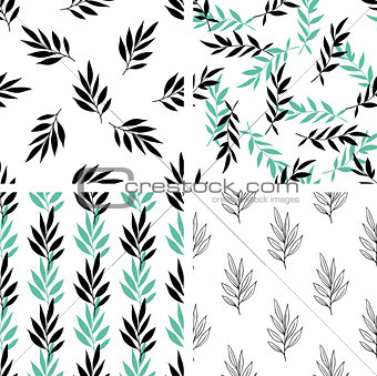 Seamless patterns with green leaves