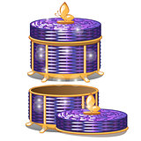 Set of round wicker baskets with lids. Vector illustration.