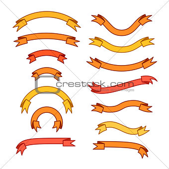 Set of different ribbons, orange, red, yellow tapes, banner collection, vector illustration