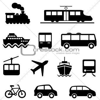 Air, sea, land and public transportation icons