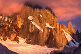 Cerro Torre coming out from the clouds at Laguna Torre