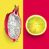Dragon fruit and lemon. Vector illustration