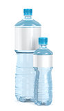 Small and big water bottles on white