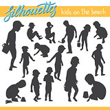 Kids on the beach vector silhouettes