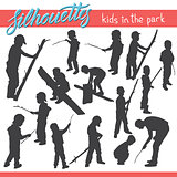 Kids in the park vector silhouettes