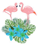Vector Flamingo and Flowers