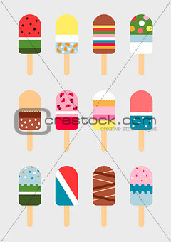 Set of ice cream and popsicles.