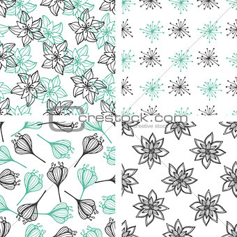 Patterns with green and black flowers 