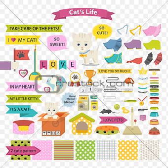 Cat and care vector cartoon element illustration and pattern.