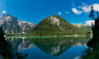 Braies lake in a clear day of summer