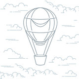 Romantic hot air balloon in clouds - airship in line art style