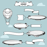 Vintage airships with greetings banner - dirigibles with adverti