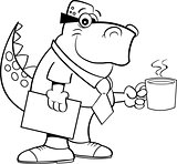 Cartoon Dinosaur Holding a Coffee Cup