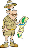 Cartoon Explorer Looking at a Map