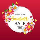 Abstract Flower Summer Sale Background with Frame. Vector Illustration