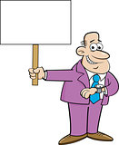 Cartoon Man Looking at His Watch and Holding a Sign
