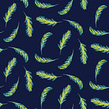 Palm leaves navy blue seamless vector pattern.