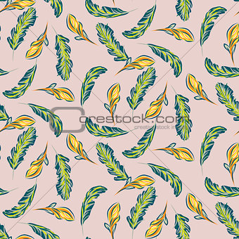 Tropical leaves and flowers seamless vector pattern.
