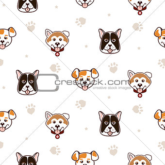 Cute dogs animal seamless vector pattern.
